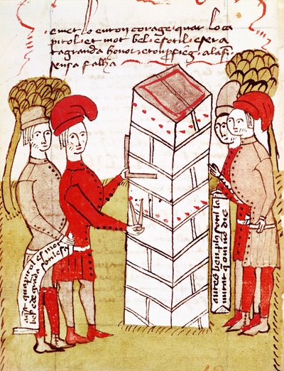 Ms 327 (2) fol. 214v Stonemasons, Arnaud de Villeneuven Traite d